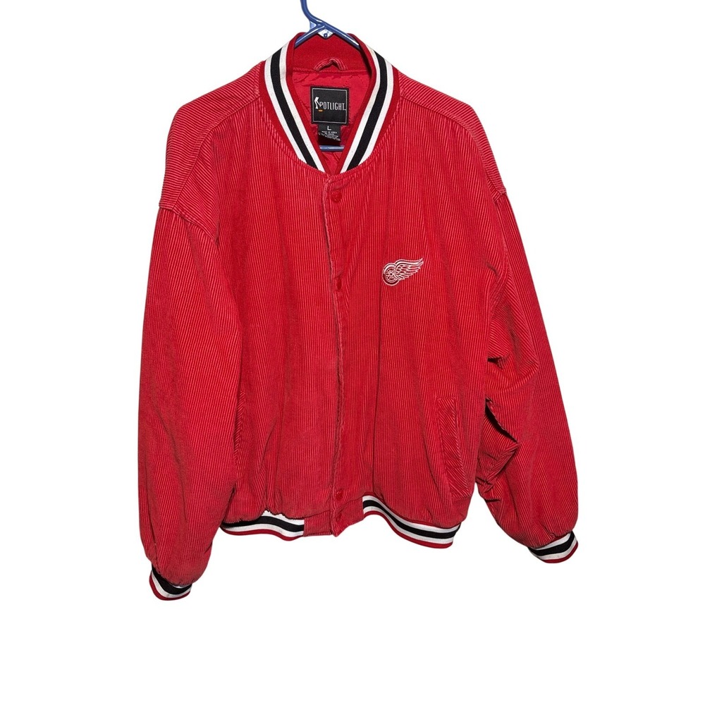 Vintage Detroit Red Wings‎ Corduroy Varsity Jacket Spotlight Large Korea 80s